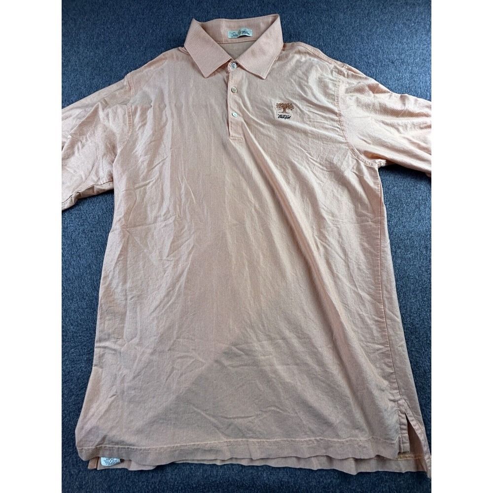 Peter Millar Shirt Men's X-Large Orange‎ Striped Polo Oaktree Short Sleeve Golf
